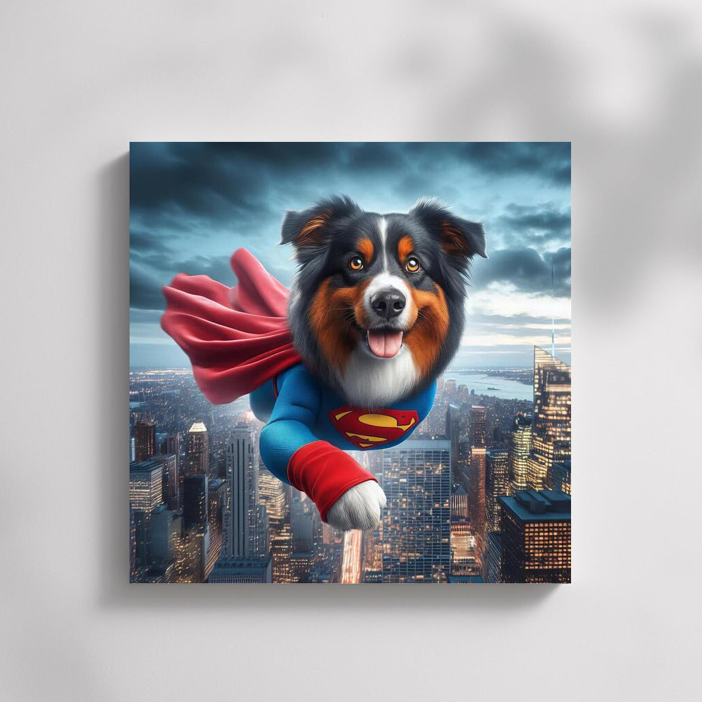 Australian Shepherd Superhero: Dog in Suit Saves City