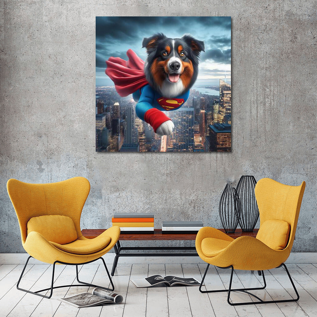 Australian Shepherd Superhero: Dog in Suit Saves City