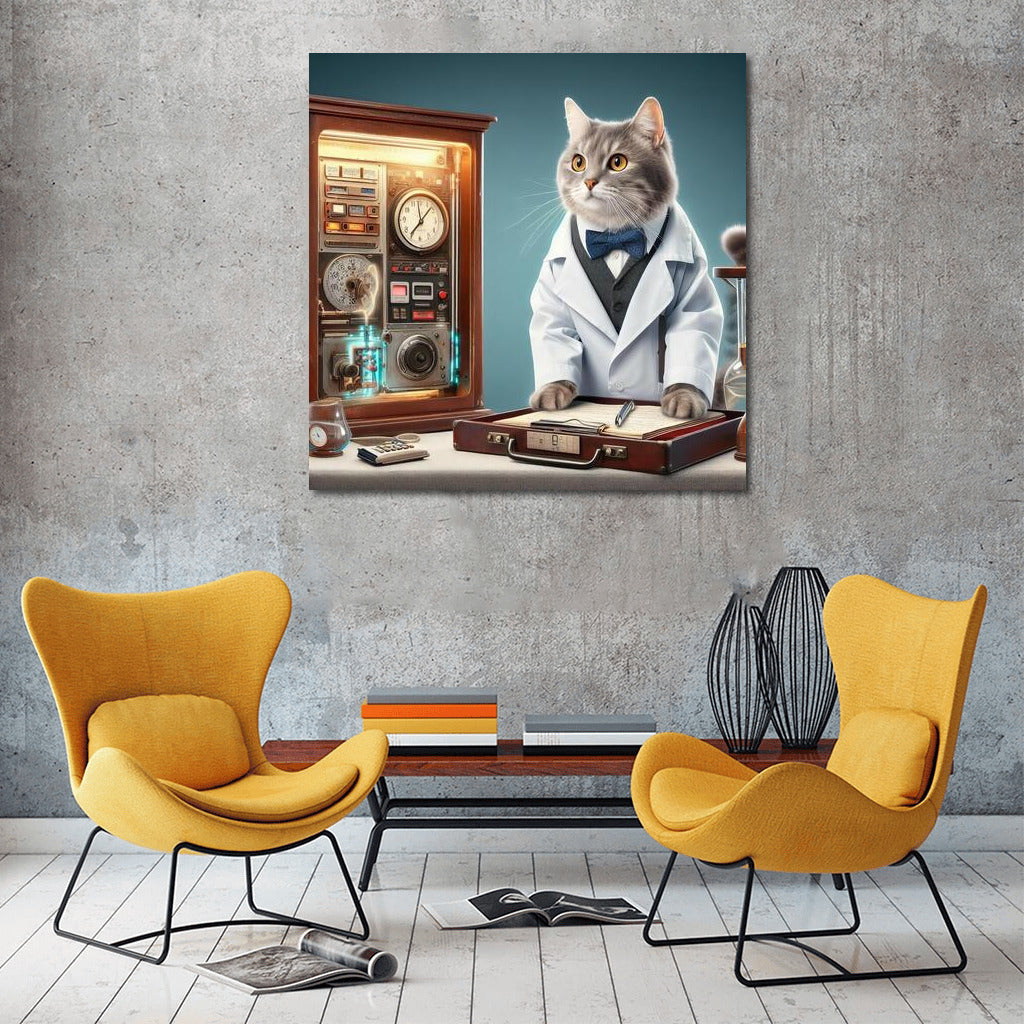 Back to the Future Scientist Cat: Furry Time Traveler