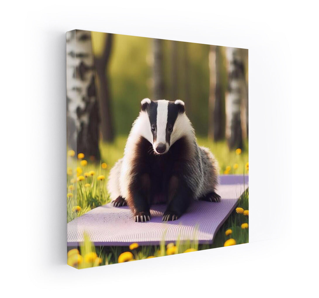 Badger on a Yoga Mat in the Park: Comfort and Inspiration