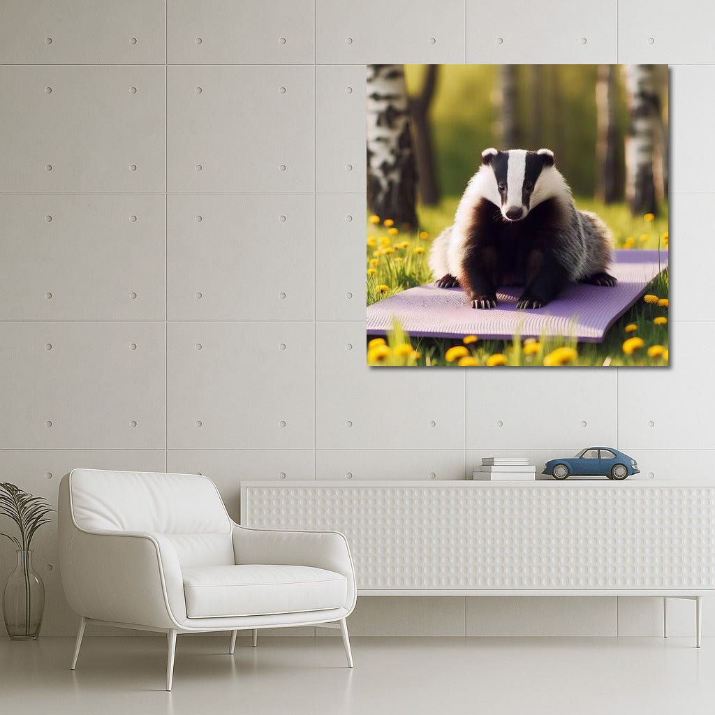 Badger on a Yoga Mat in the Park: Comfort and Inspiration