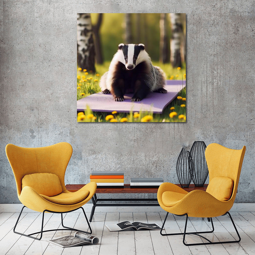 Badger on a Yoga Mat in the Park: Comfort and Inspiration