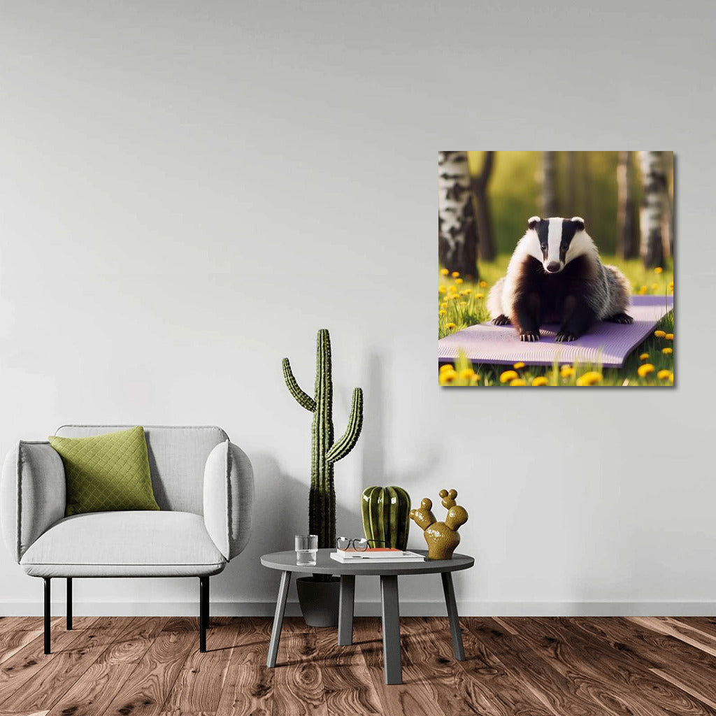 Badger on a Yoga Mat in the Park: Comfort and Inspiration