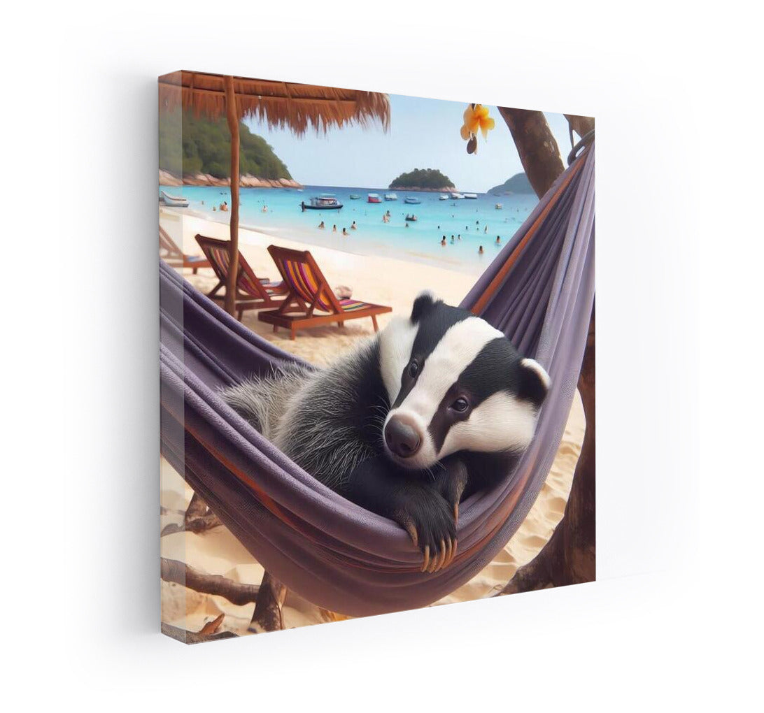 Summer Chillout: Badger in a Hammock on the Beach