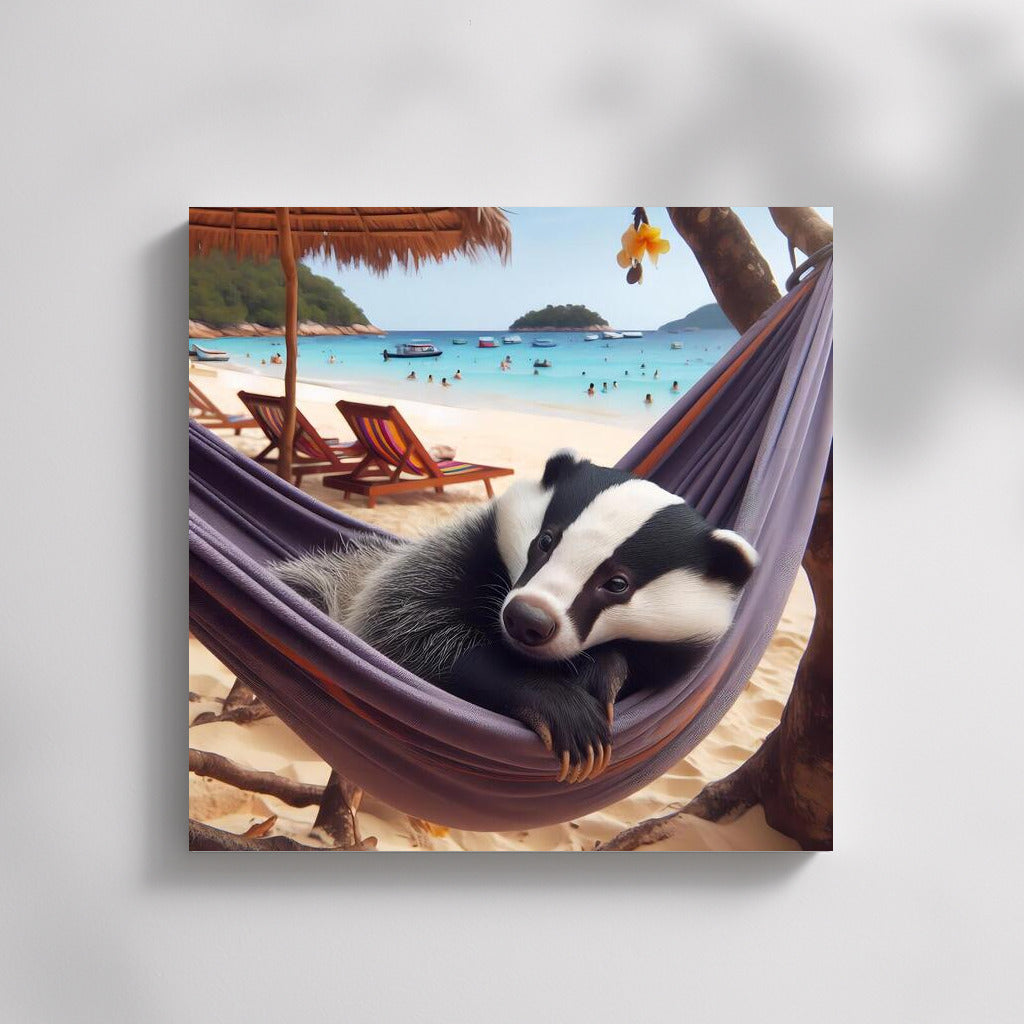 Summer Chillout: Badger in a Hammock on the Beach