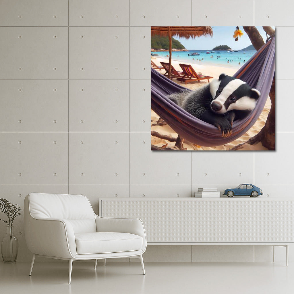 Summer Chillout: Badger in a Hammock on the Beach