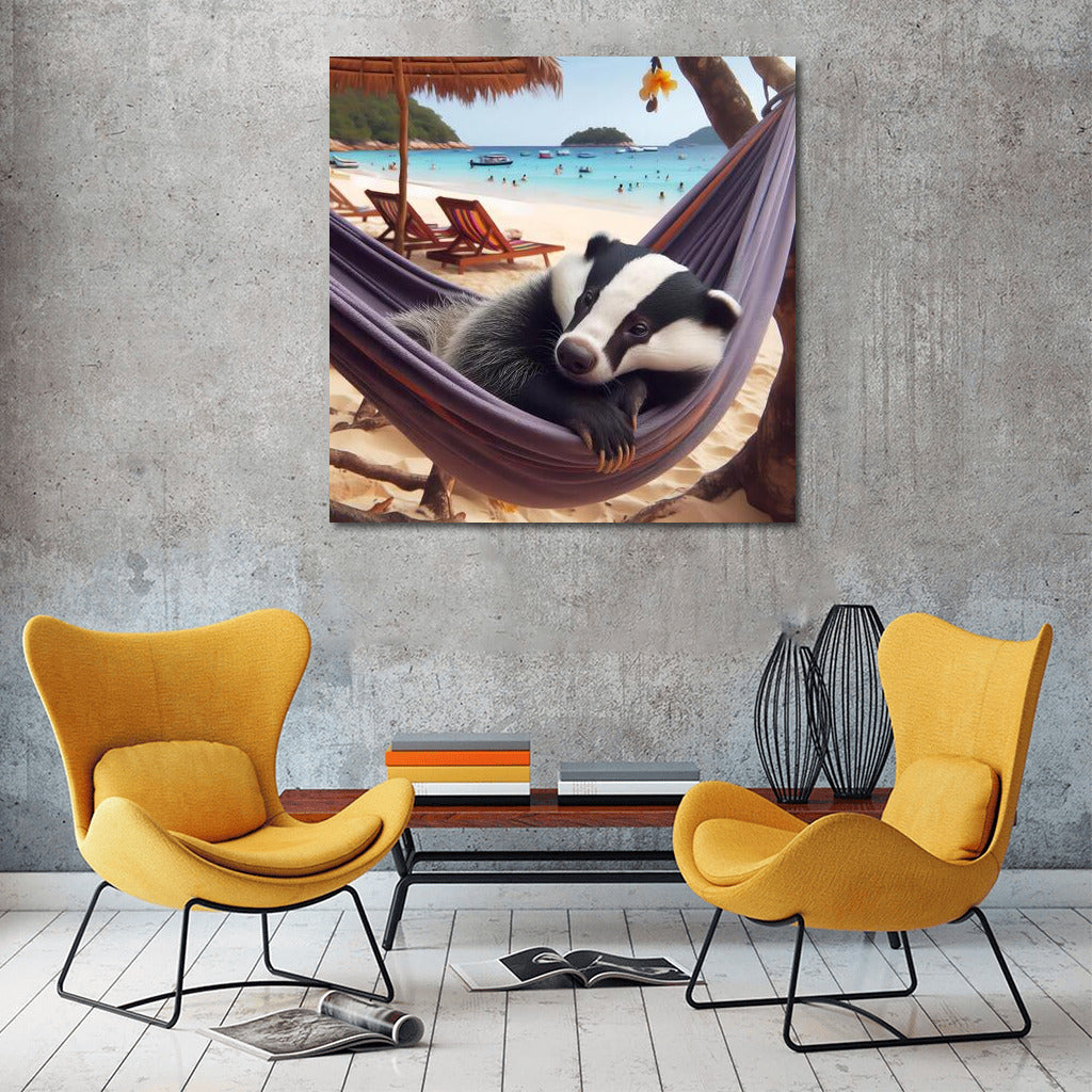 Summer Chillout: Badger in a Hammock on the Beach