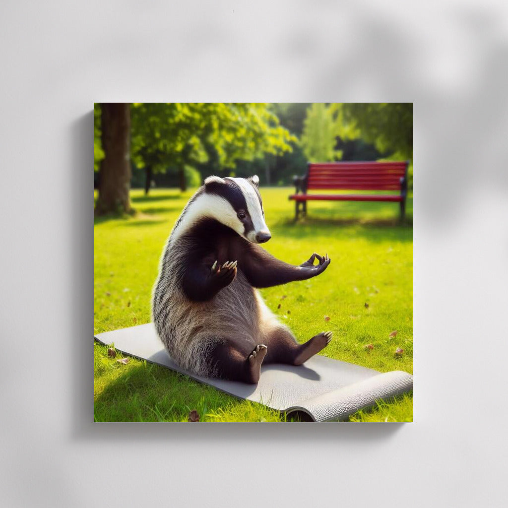 Yoga Badger in the Park: Harmony and Smile on Your Wall