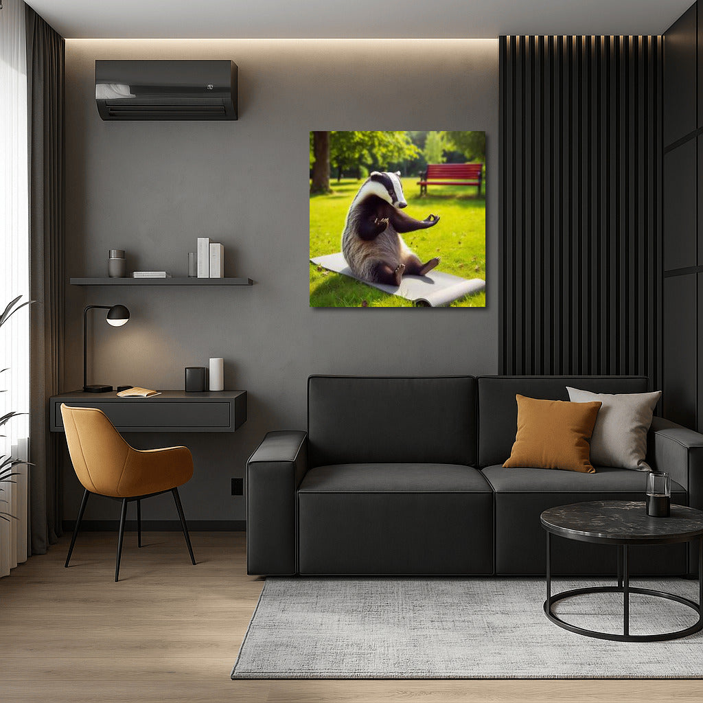Yoga Badger in the Park: Harmony and Smile on Your Wall