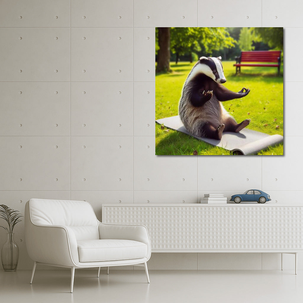 Yoga Badger in the Park: Harmony and Smile on Your Wall