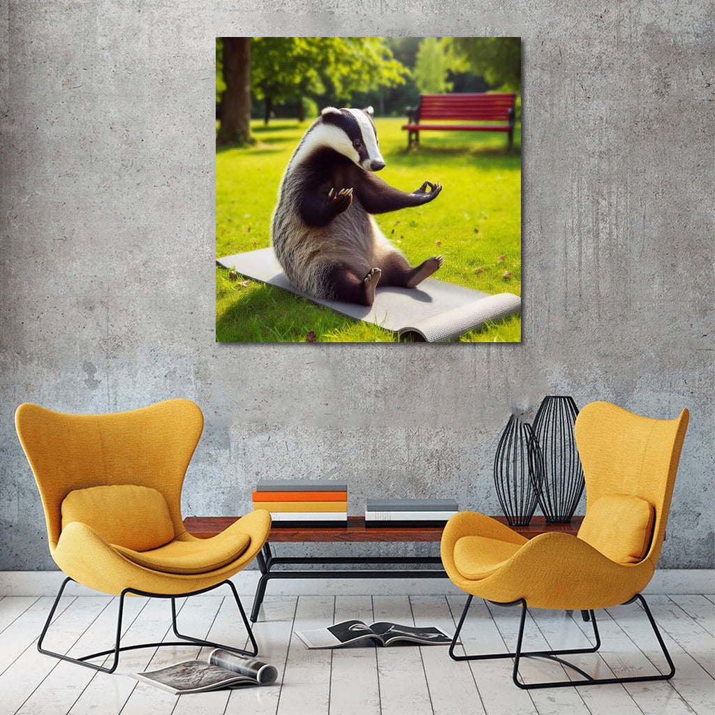 Yoga Badger in the Park: Harmony and Smile on Your Wall