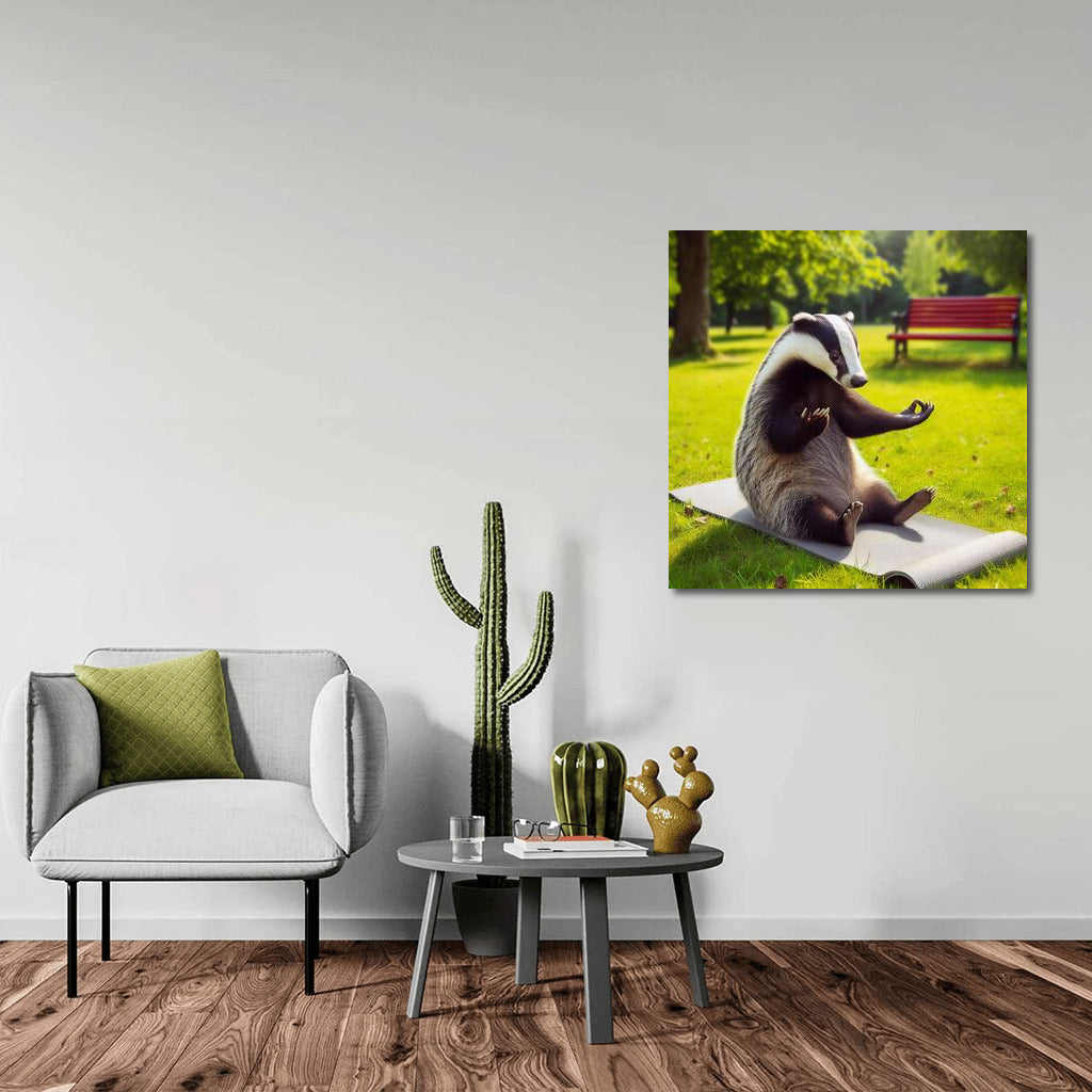 Yoga Badger in the Park: Harmony and Smile on Your Wall