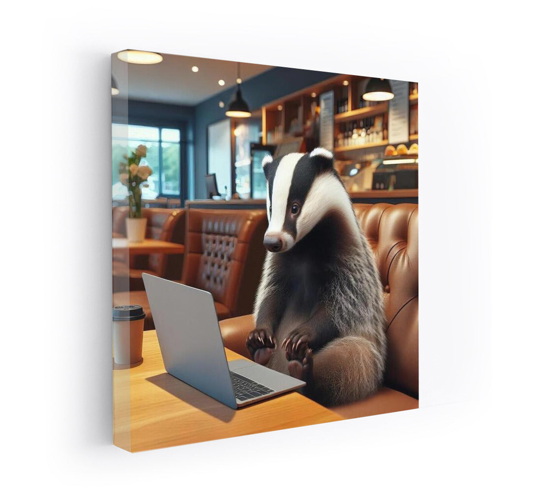 Badger in a Cafe with a Laptop: Cozy Evening
