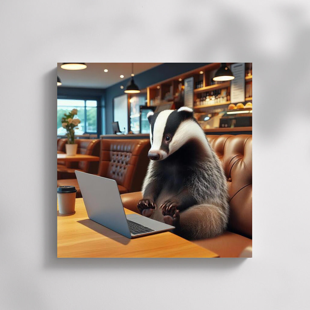 Badger in a Cafe with a Laptop: Cozy Evening