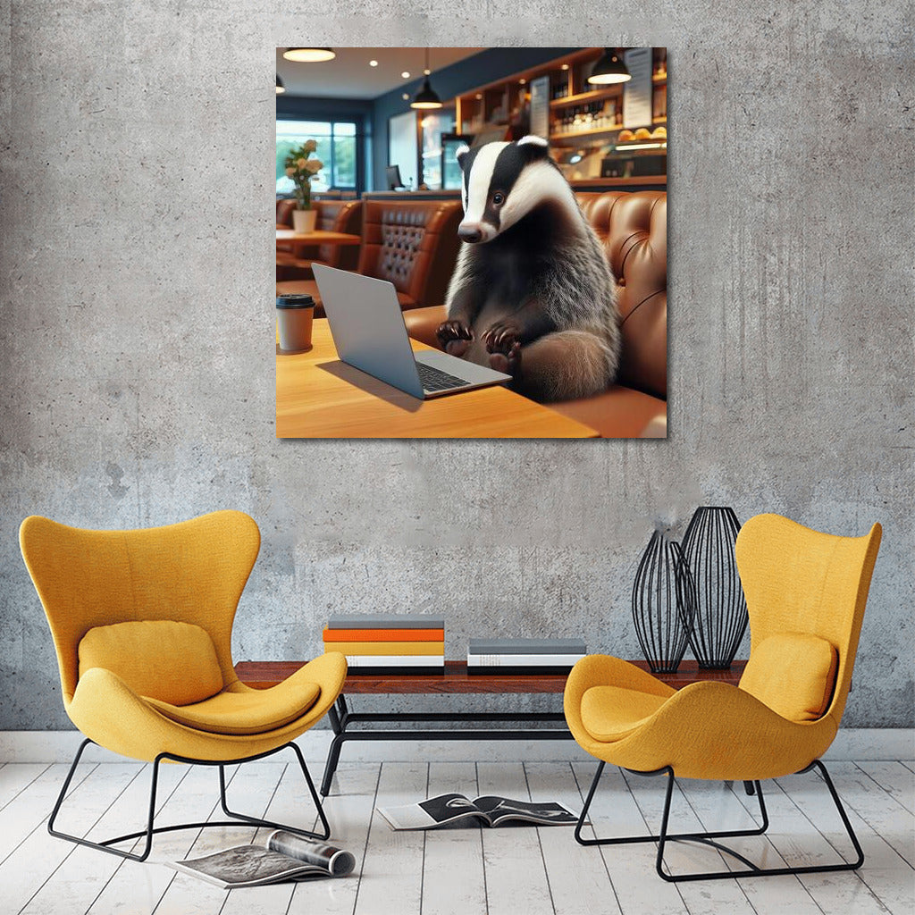 Badger in a Cafe with a Laptop: Cozy Evening