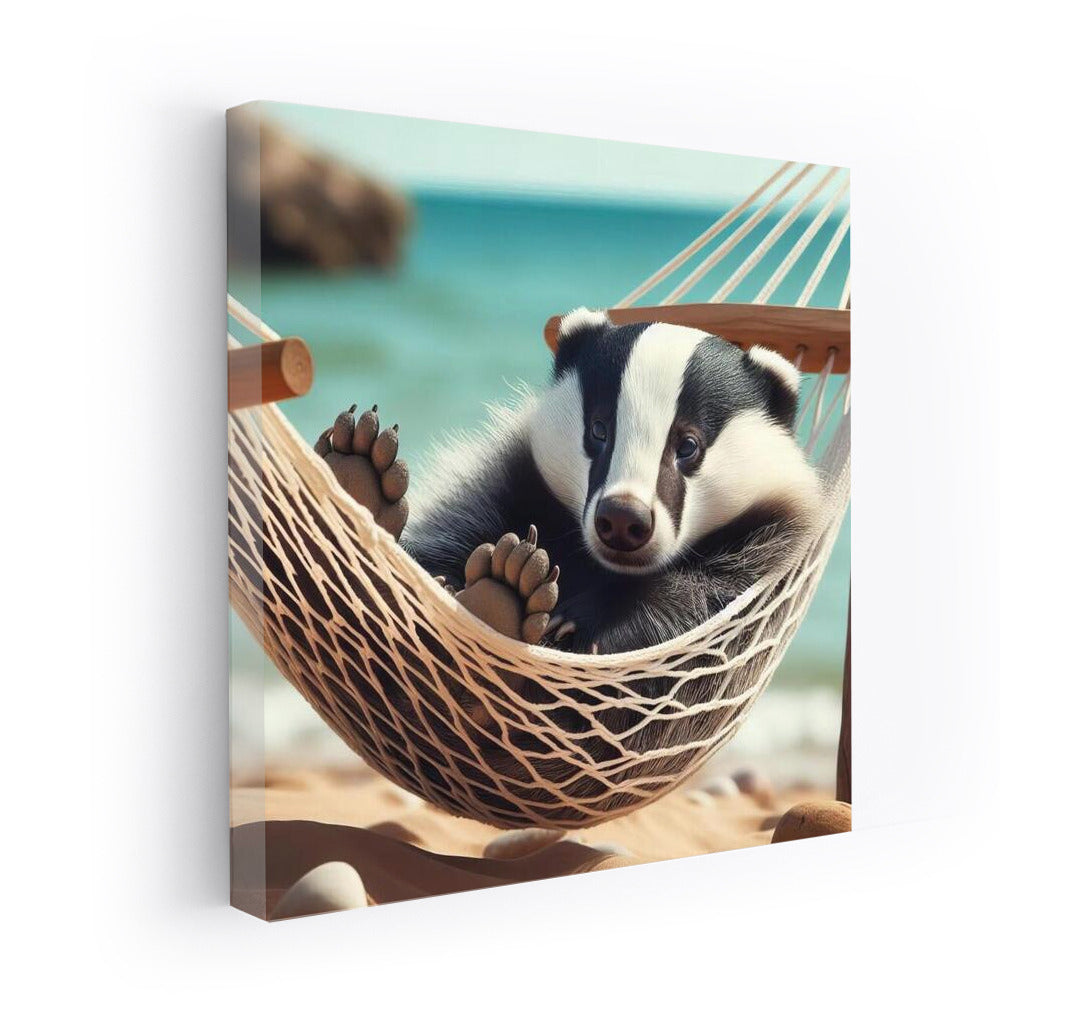 Badger in a Hammock on the Beach: Serene Relaxation