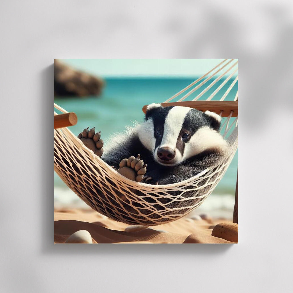 Badger in a Hammock on the Beach: Serene Relaxation