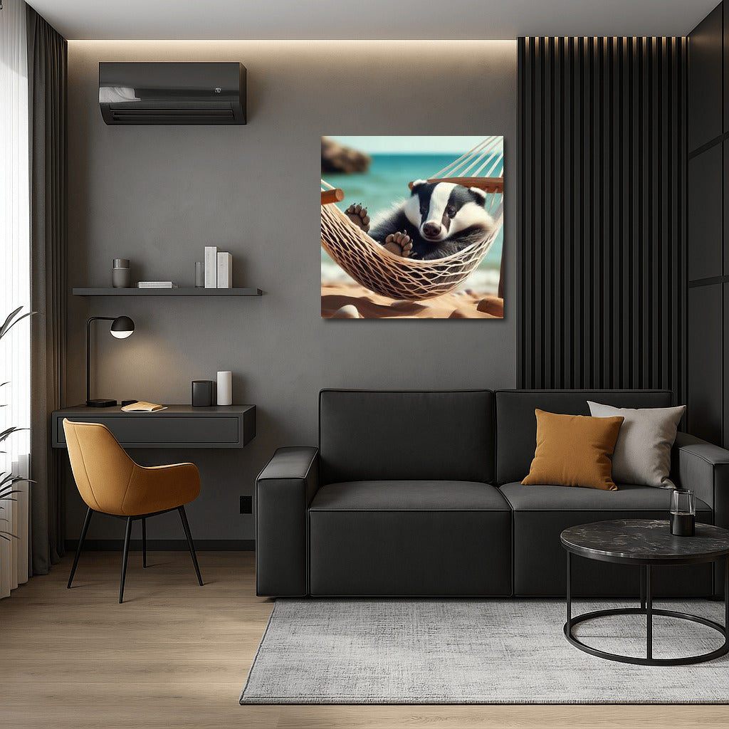 Badger in a Hammock on the Beach: Serene Relaxation