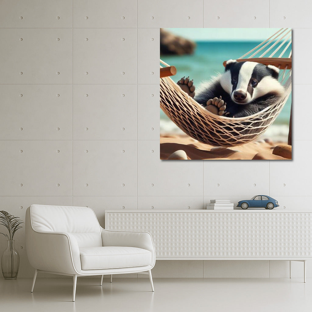 Badger in a Hammock on the Beach: Serene Relaxation