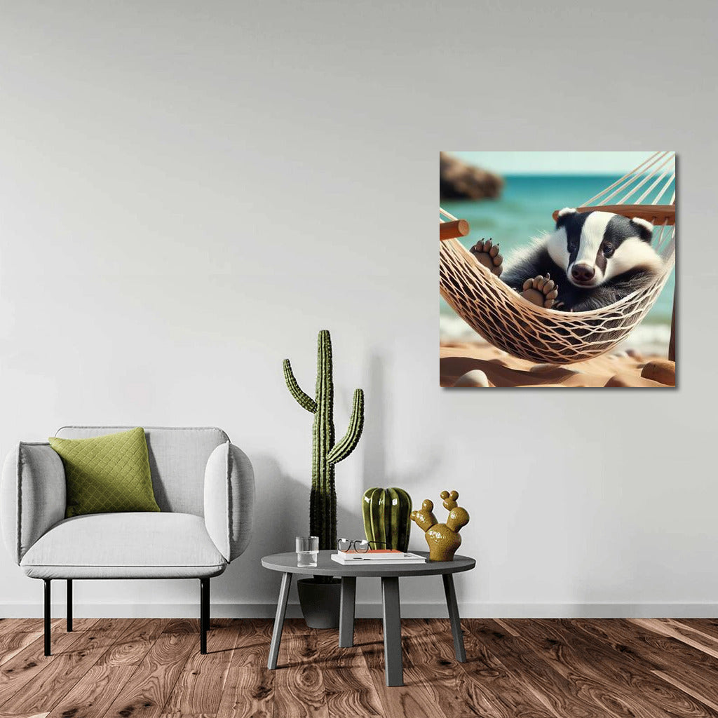 Badger in a Hammock on the Beach: Serene Relaxation