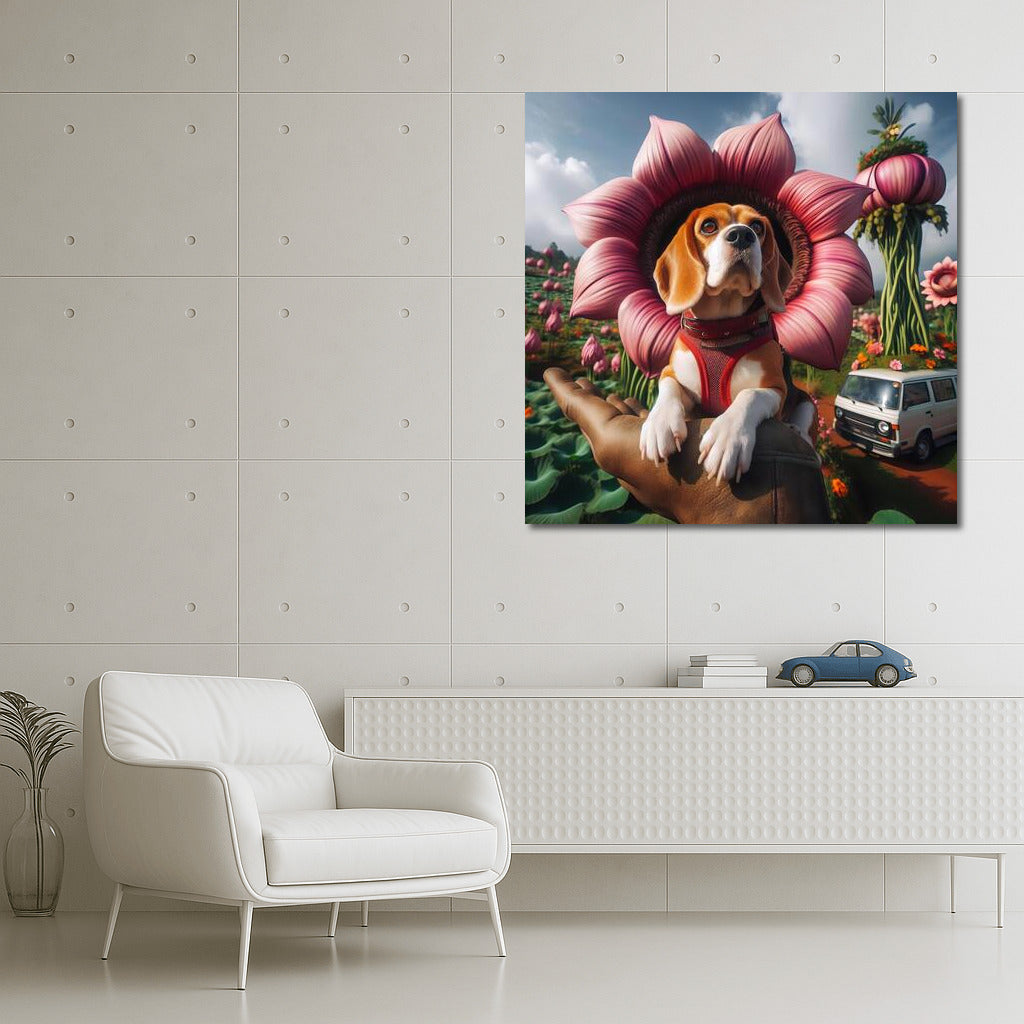 Beagle's Journey on a Giant Flower: A Magical World