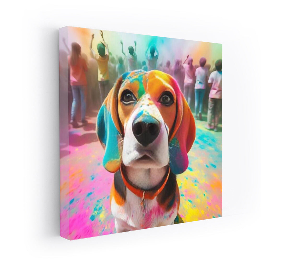 Beagle in a Vortex of Colours: Vibrant Holi Festival