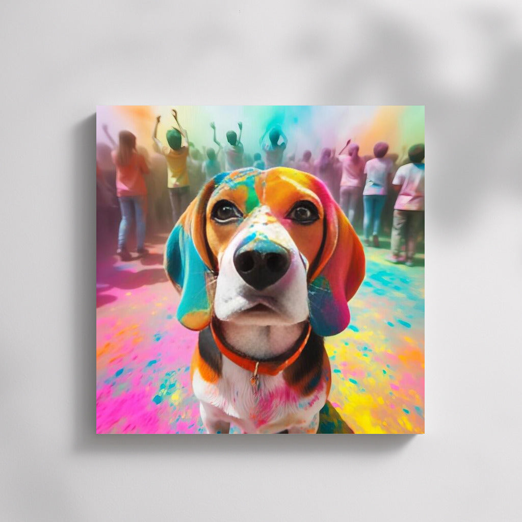 Beagle in a Vortex of Colours: Vibrant Holi Festival