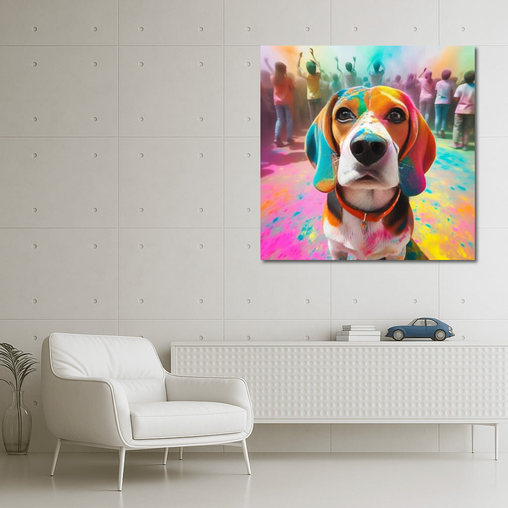 Beagle in a Vortex of Colours: Vibrant Holi Festival