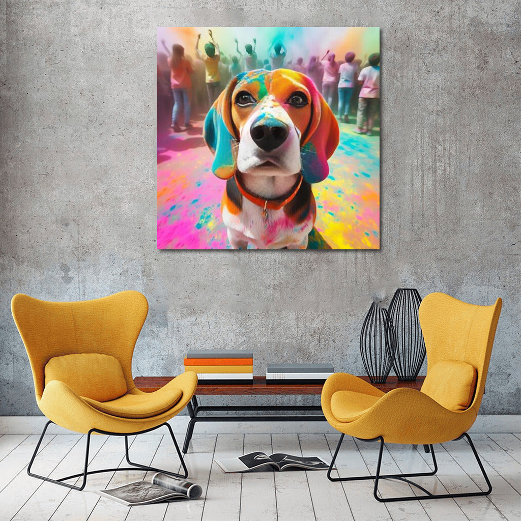 Beagle in a Vortex of Colours: Vibrant Holi Festival