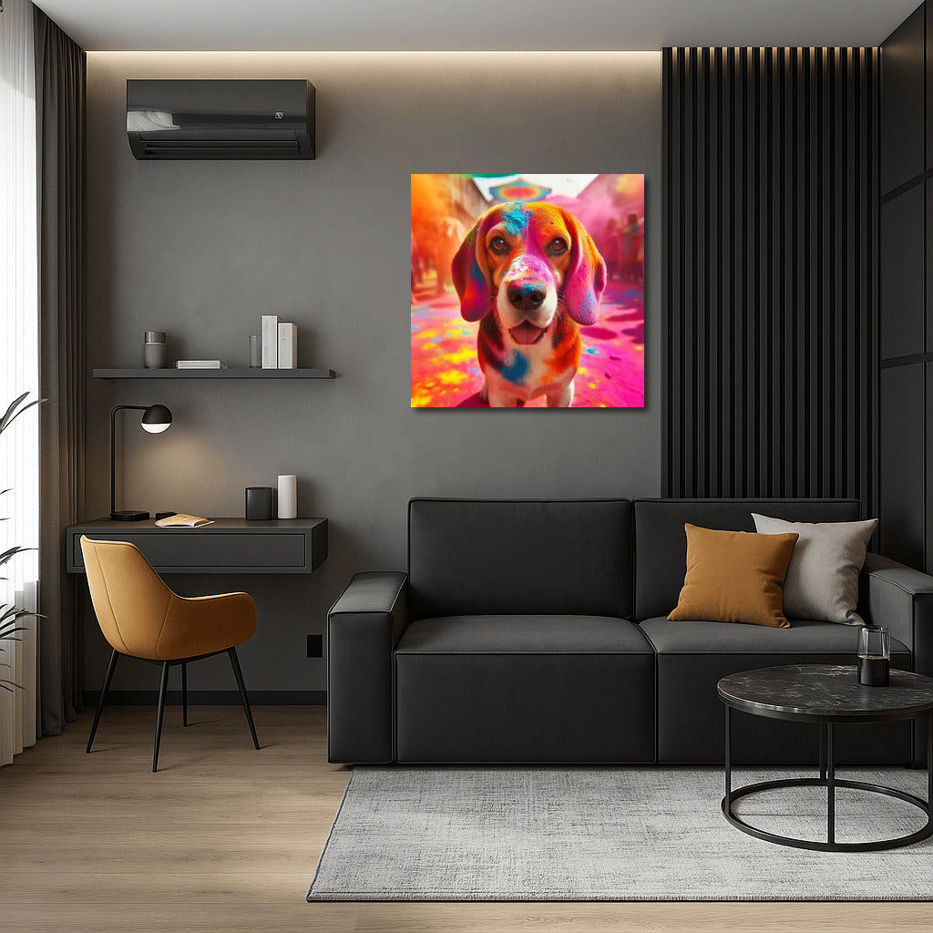 Beagle in Flowers: Vibrant Holi Festival