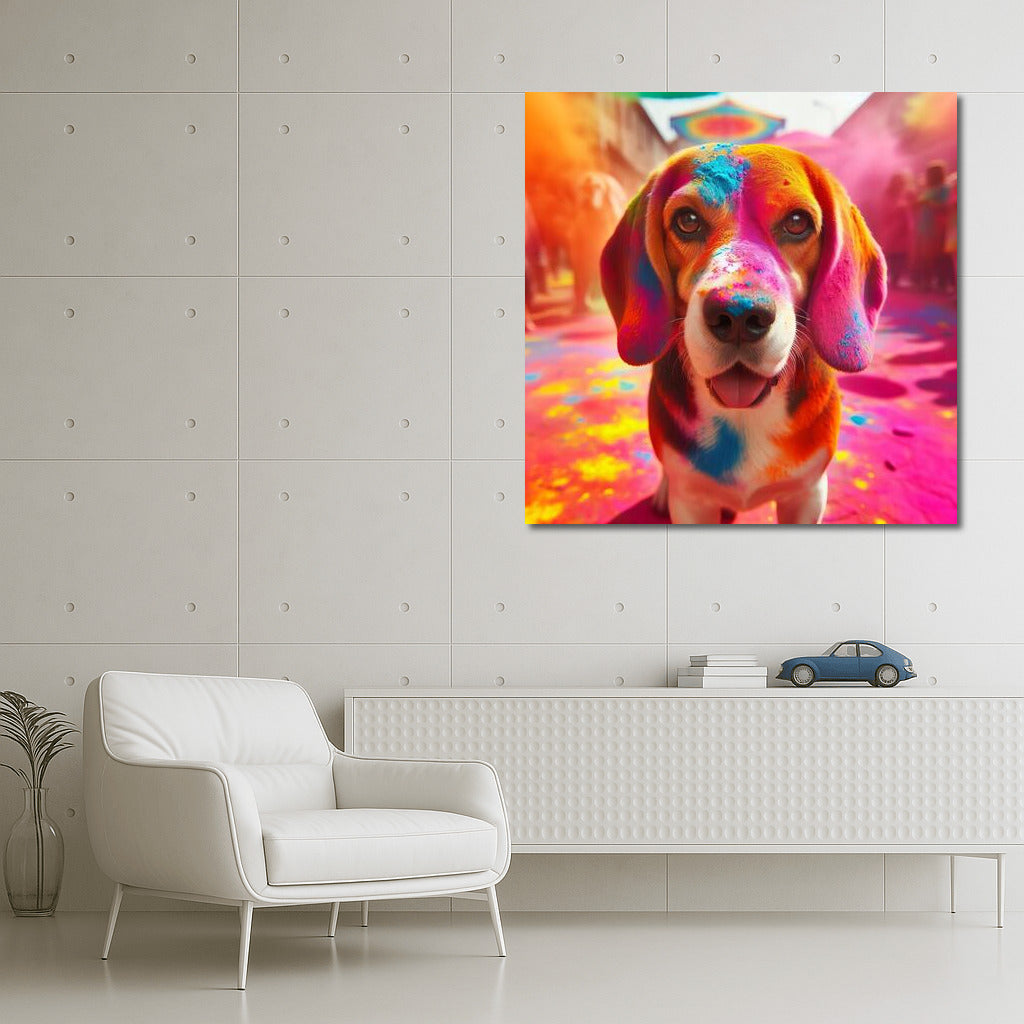 Beagle in Flowers: Vibrant Holi Festival