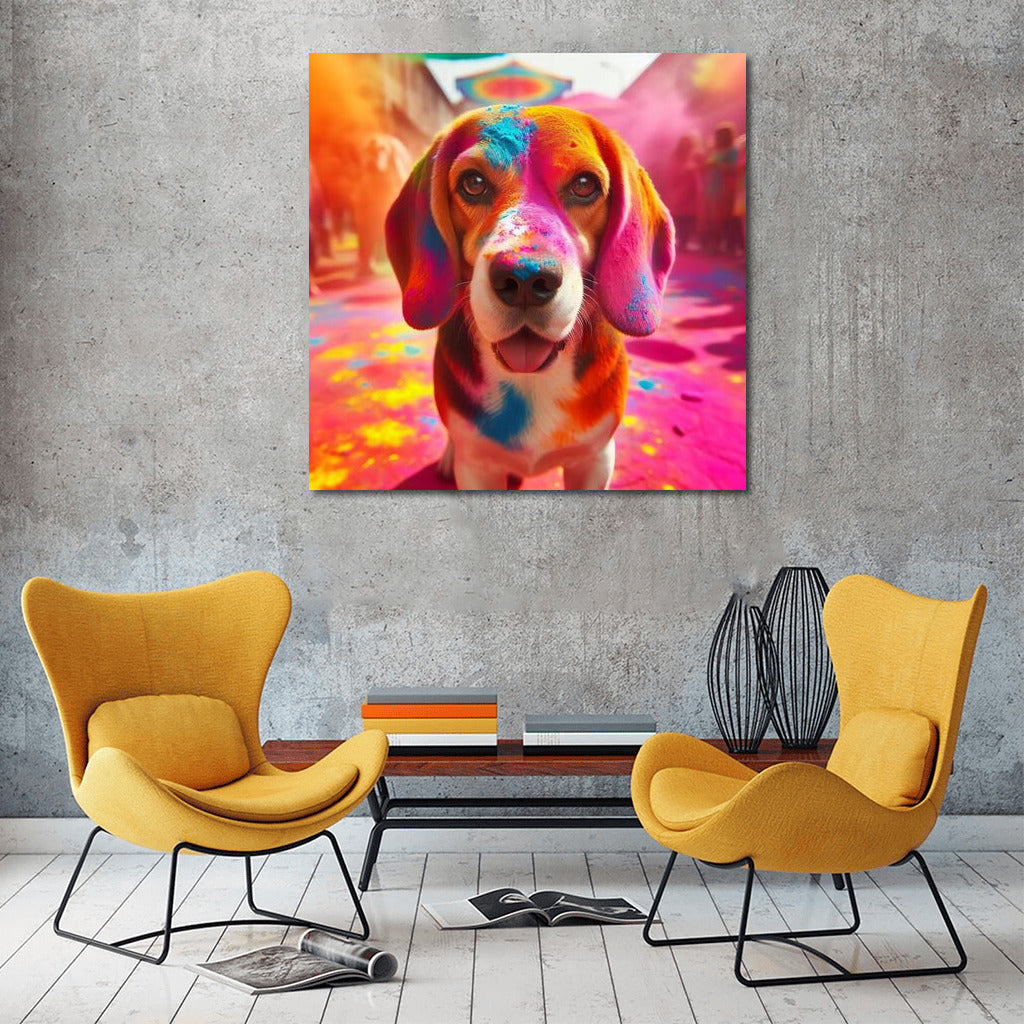 Beagle in Flowers: Vibrant Holi Festival
