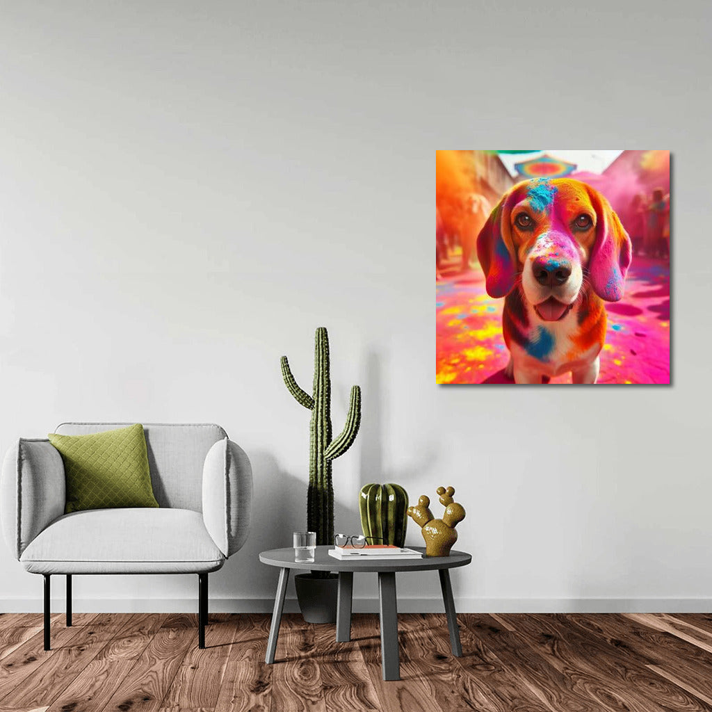 Beagle in Flowers: Vibrant Holi Festival