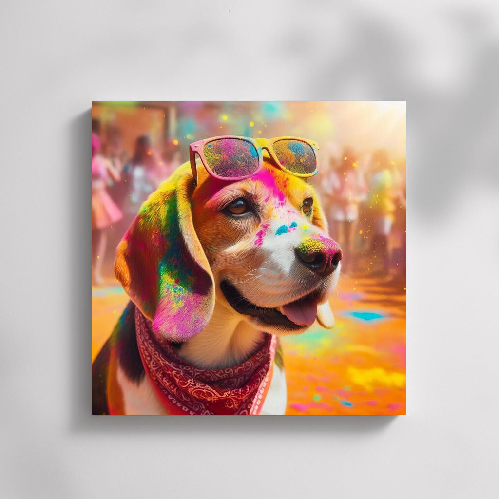 Beagle in Rainbow Extravaganza: Holi in Colours