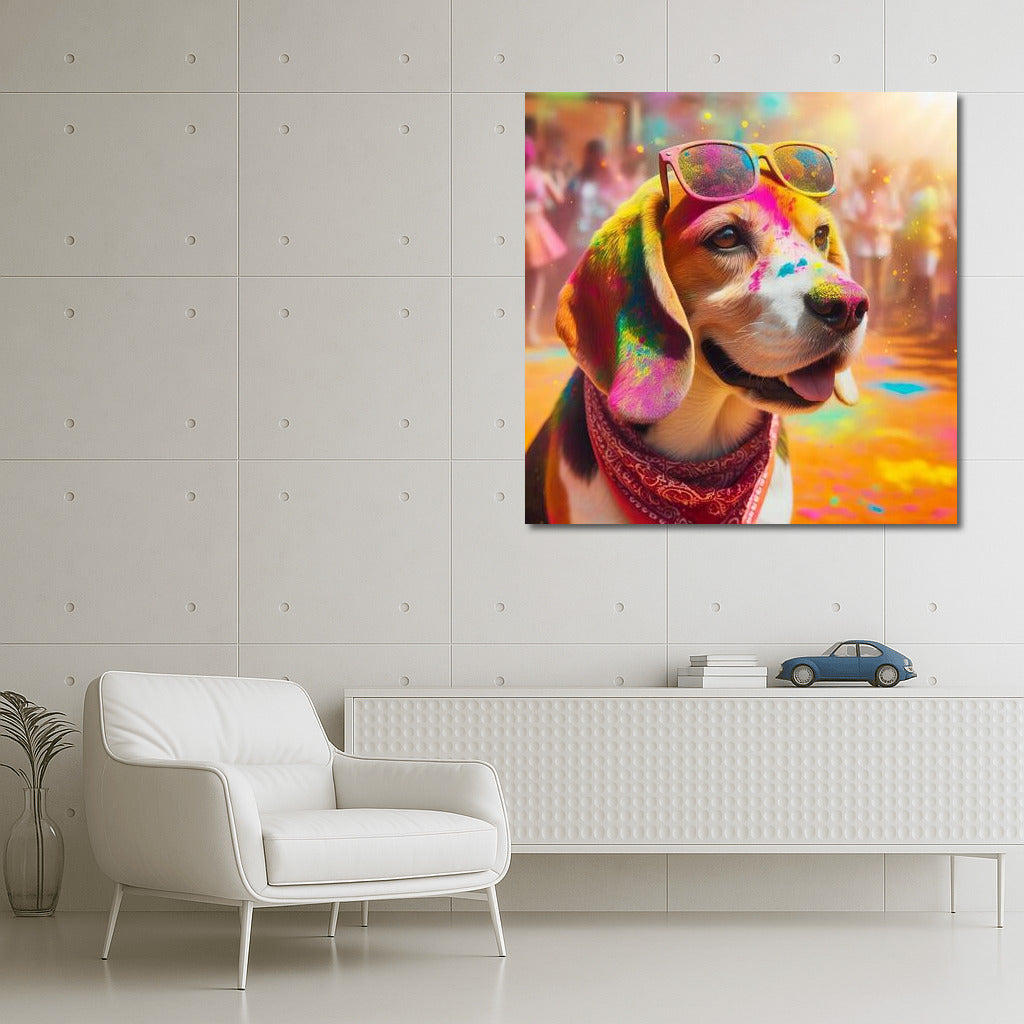 Beagle in Rainbow Extravaganza: Holi in Colours