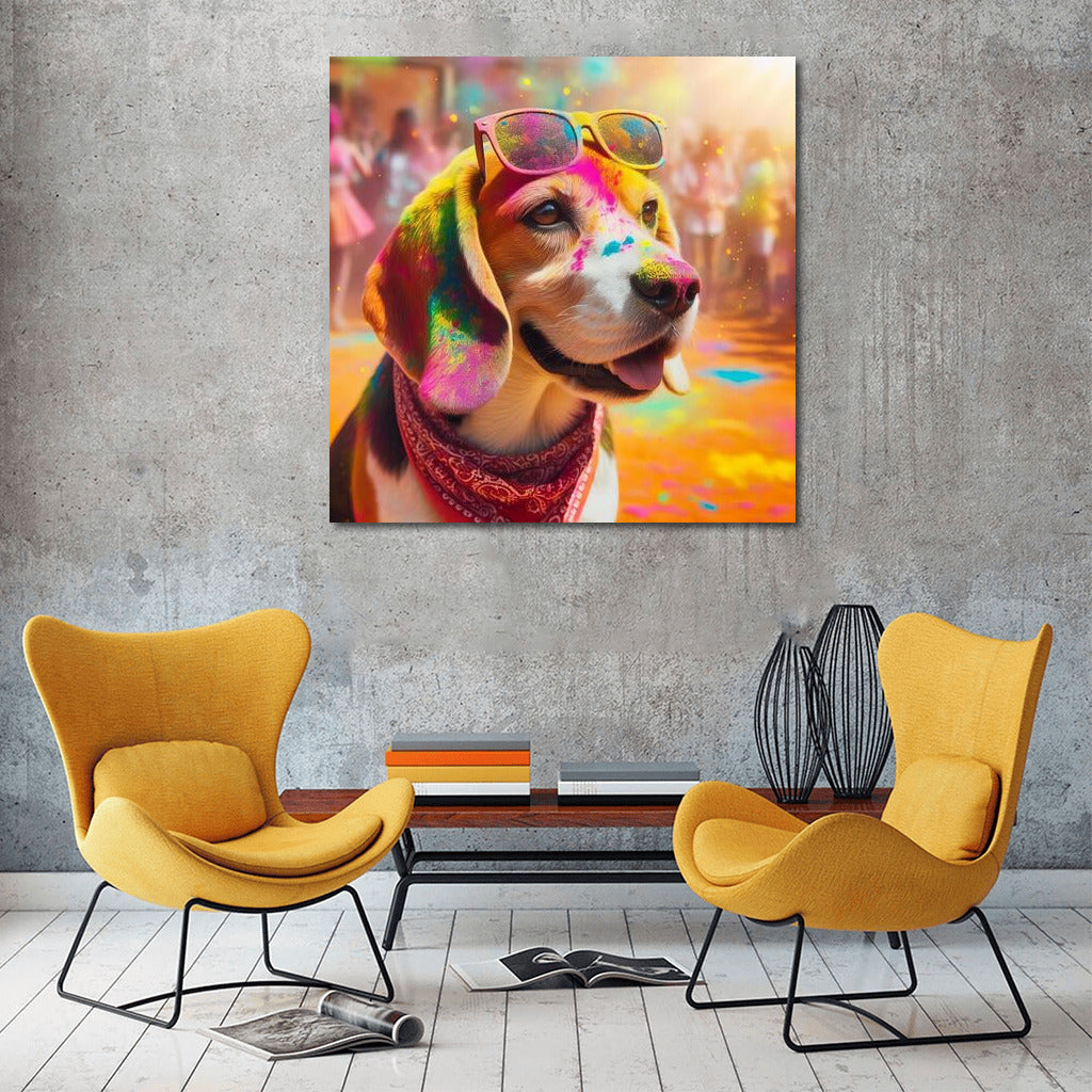 Beagle in Rainbow Extravaganza: Holi in Colours