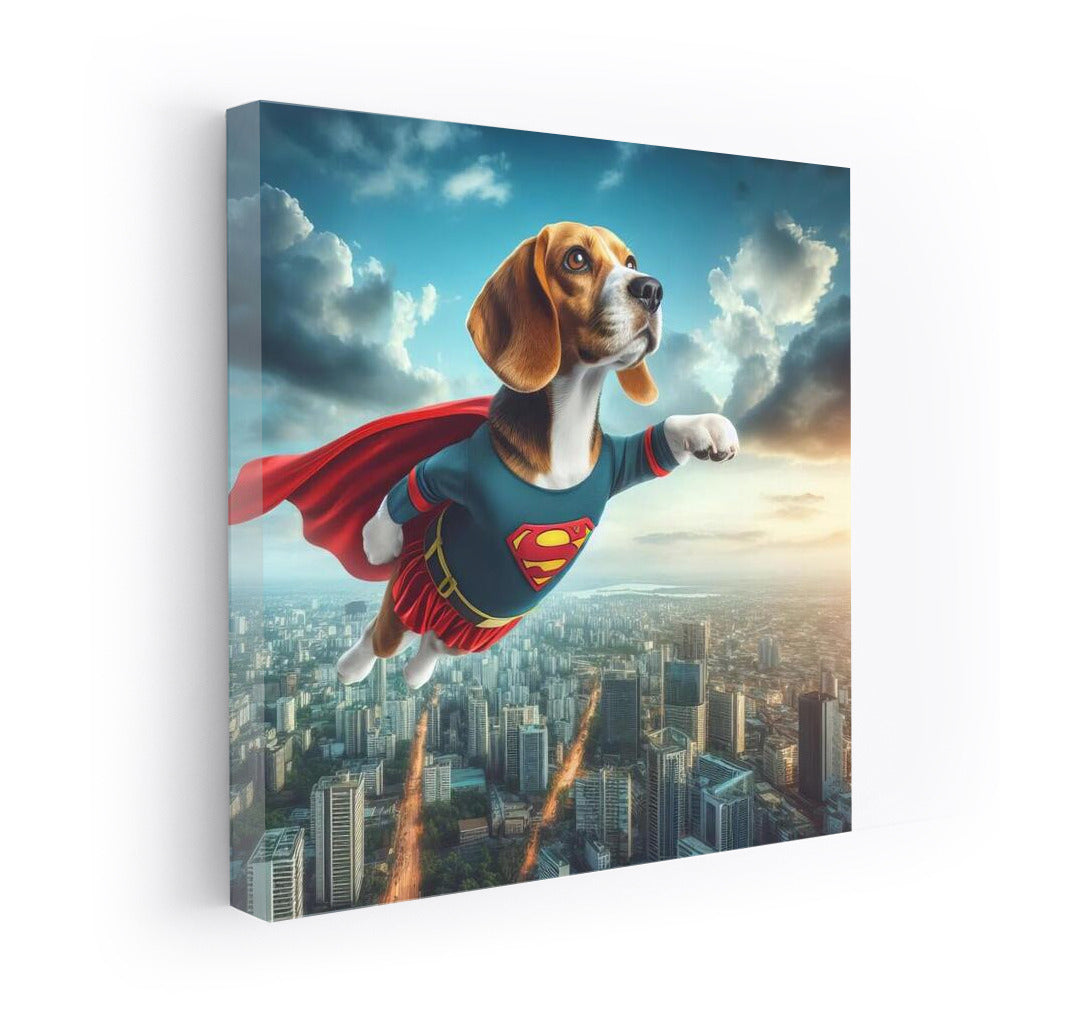 Beagle Superhero: City Rescuer in Flight