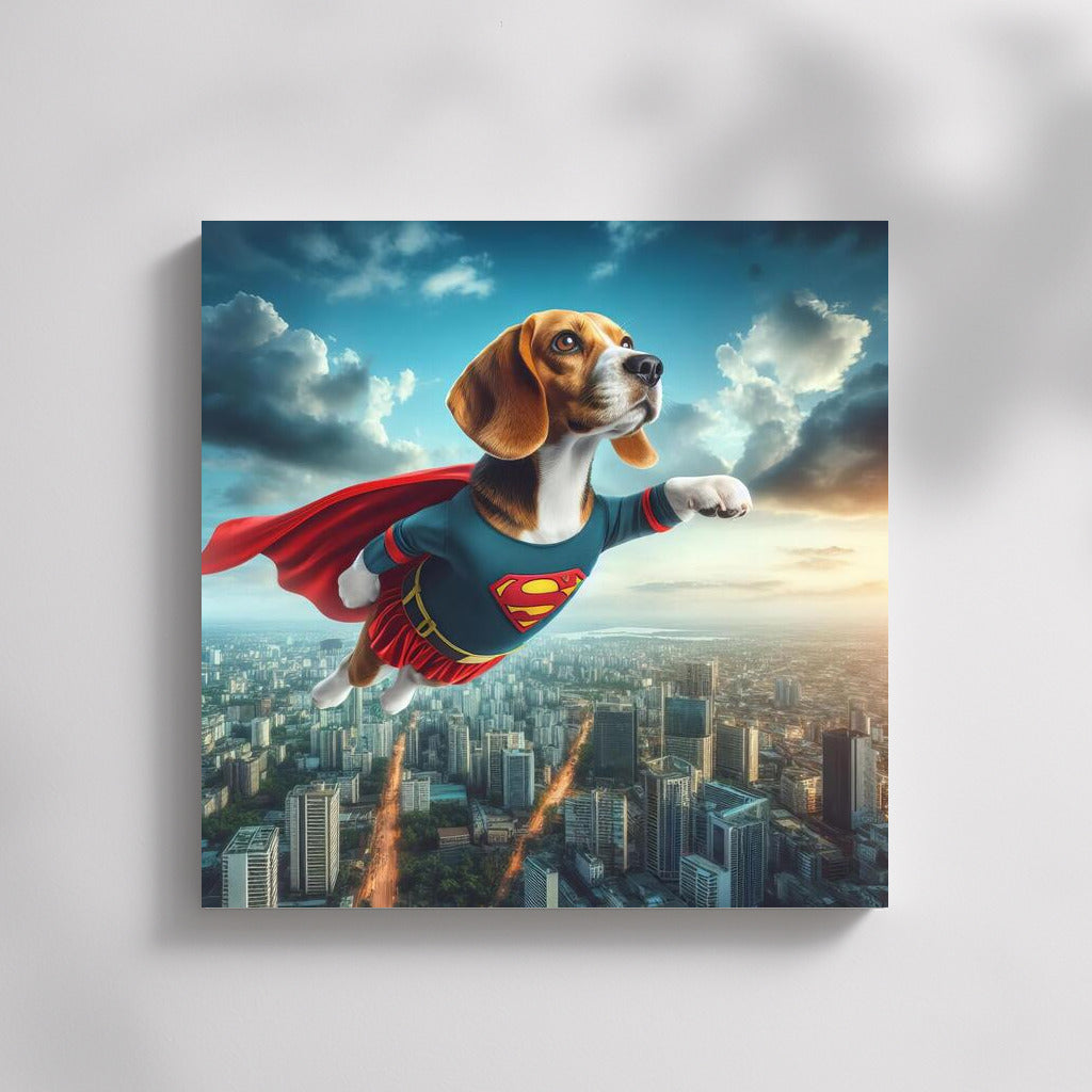 Beagle Superhero: City Rescuer in Flight
