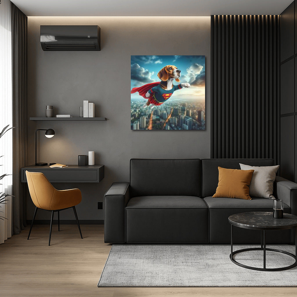 Beagle Superhero: City Rescuer in Flight