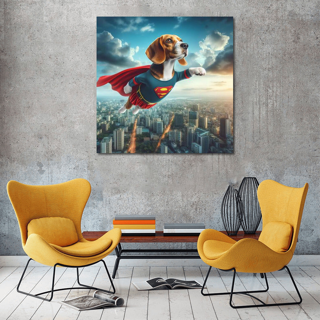 Beagle Superhero: City Rescuer in Flight