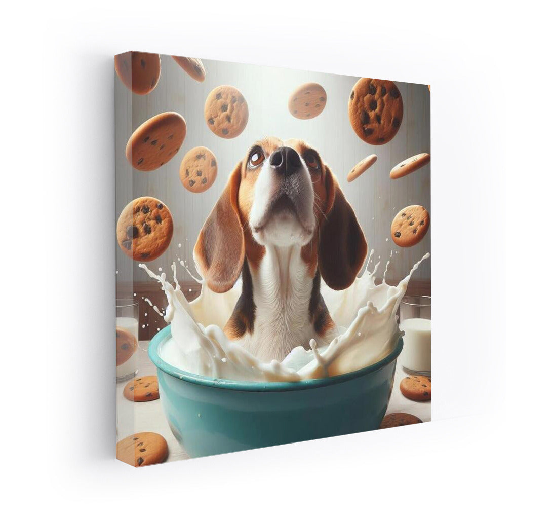 Beagle in the Milky Ocean with Flying Cookies