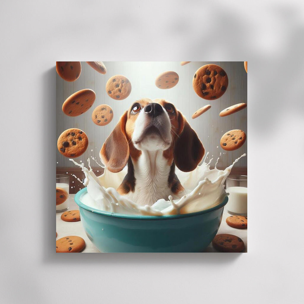 Beagle in the Milky Ocean with Flying Cookies