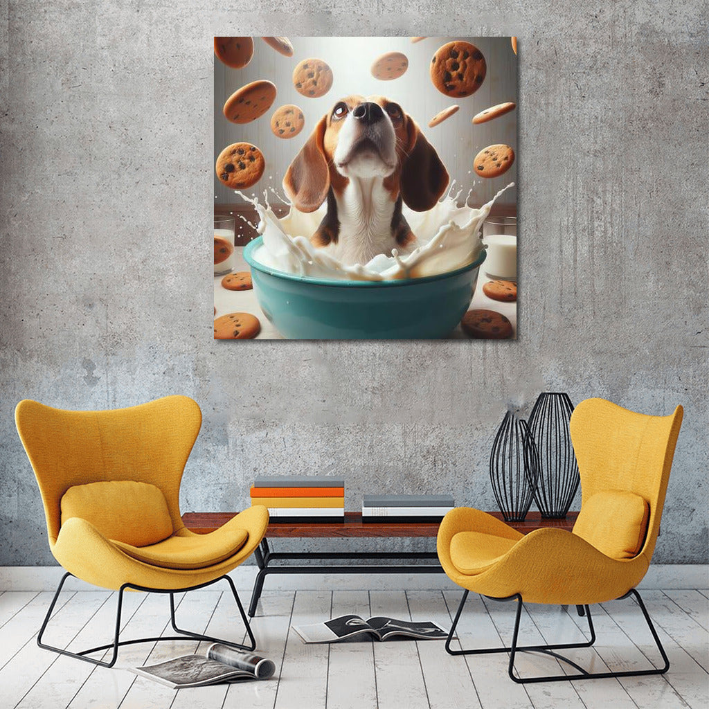 Beagle in the Milky Ocean with Flying Cookies