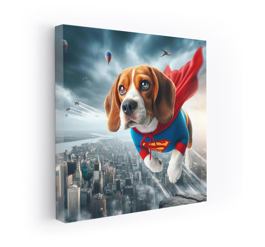 Beagle Superhero: Flight Over the City
