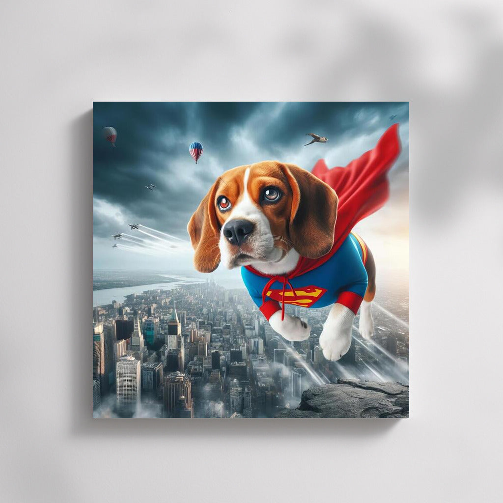 Beagle Superhero: Flight Over the City