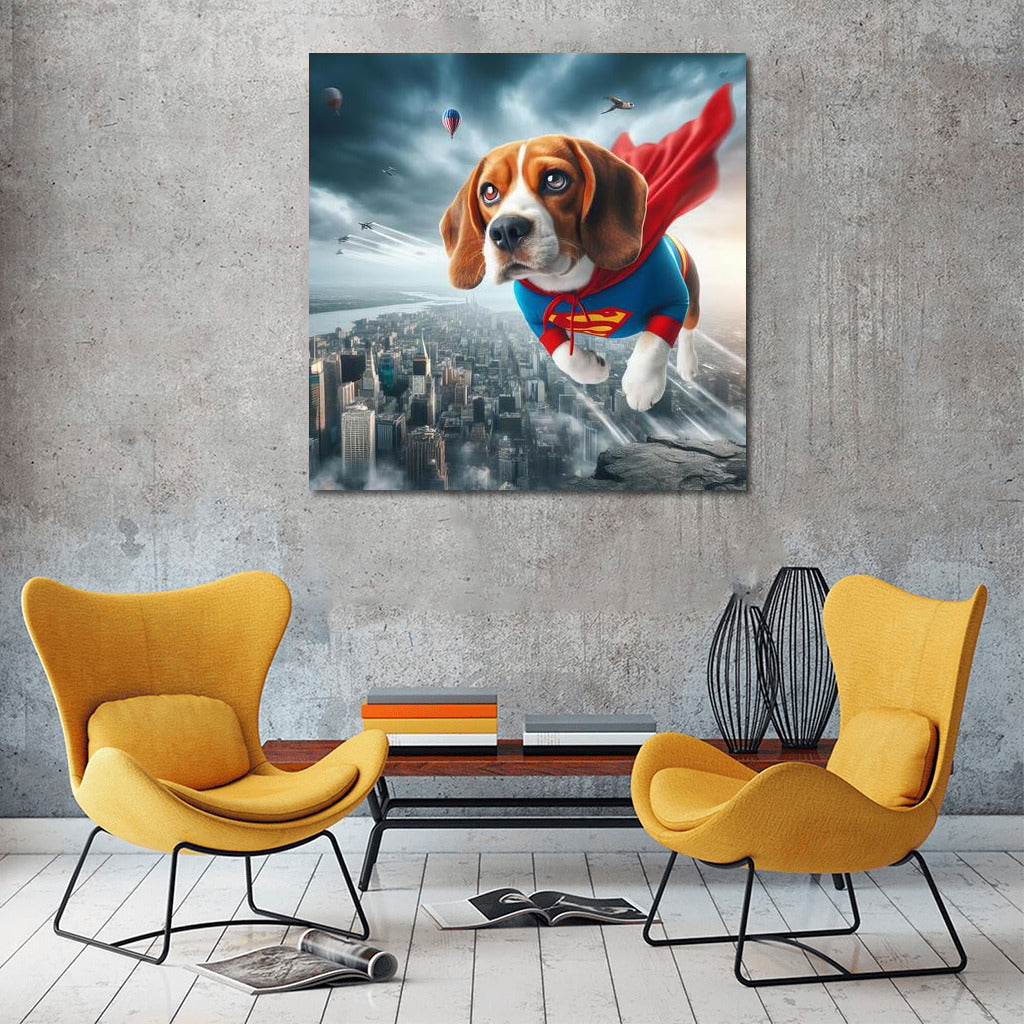 Beagle Superhero: Flight Over the City