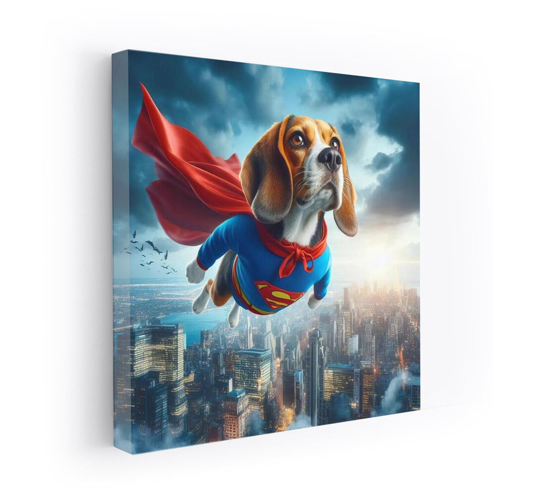 Beagle Superhero: Flight Over the City