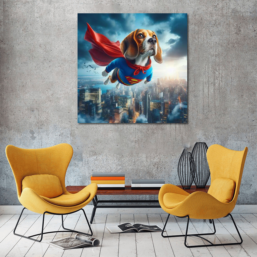 Beagle Superhero: Flight Over the City