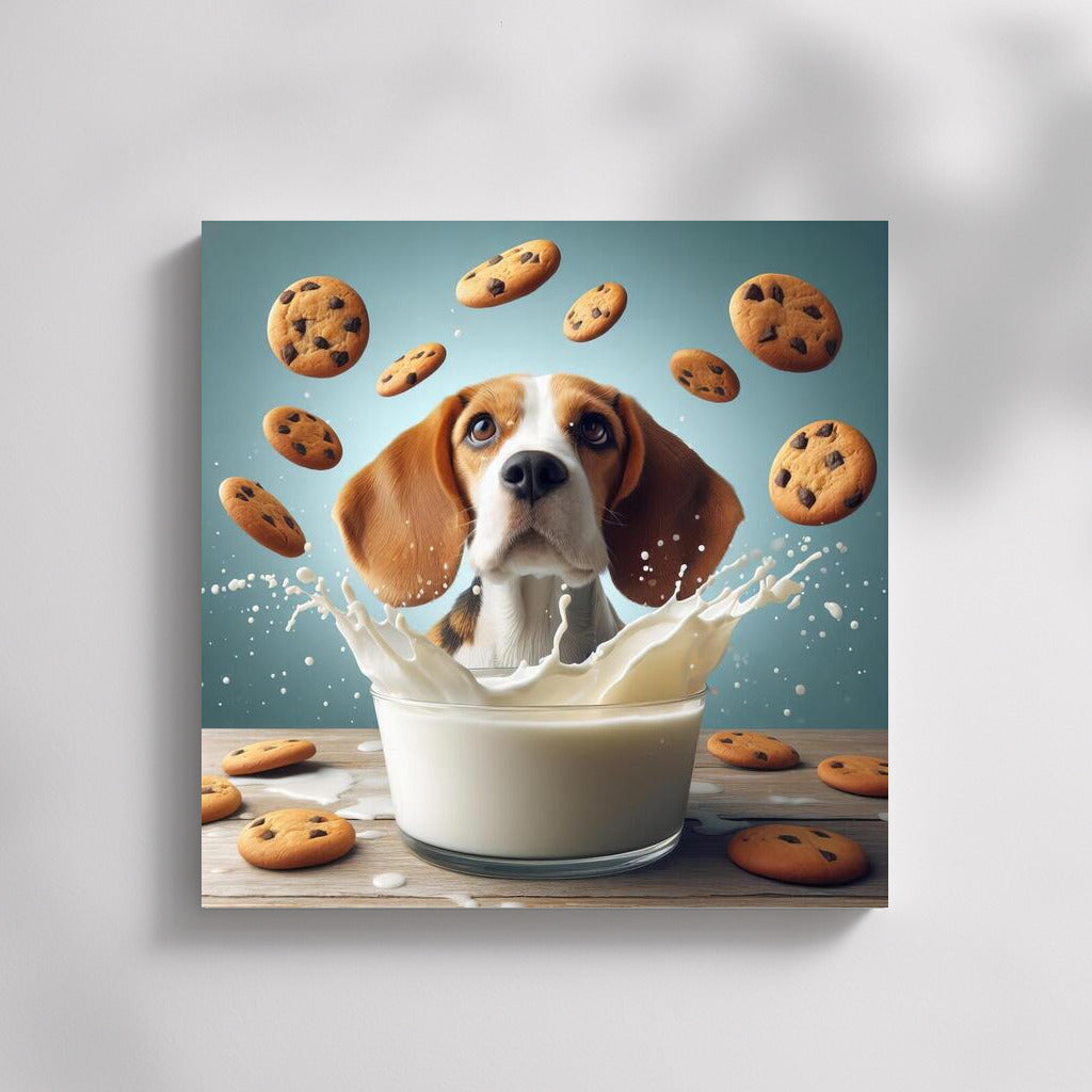 Beagle in a Milk Pool with Floating Cookies: Humor for Foodies
