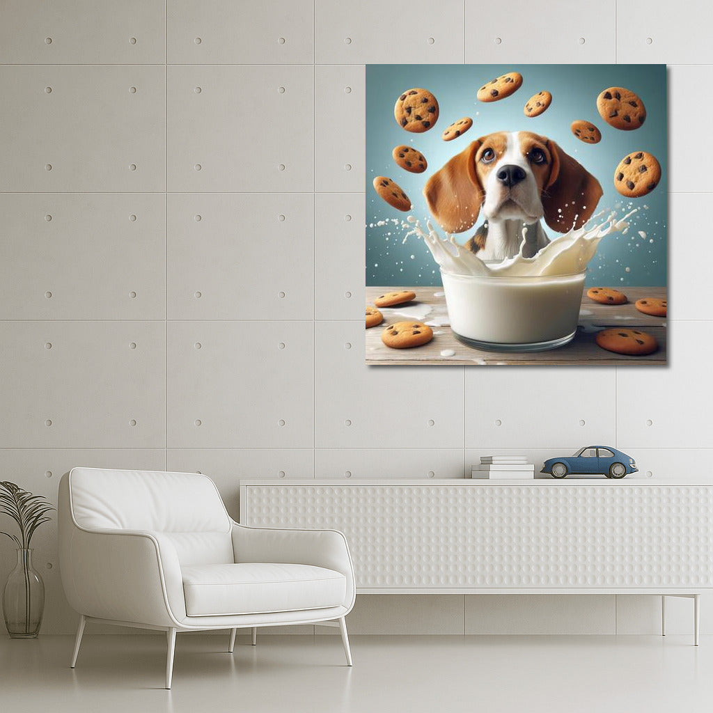 Beagle in a Milk Pool with Floating Cookies: Humor for Foodies